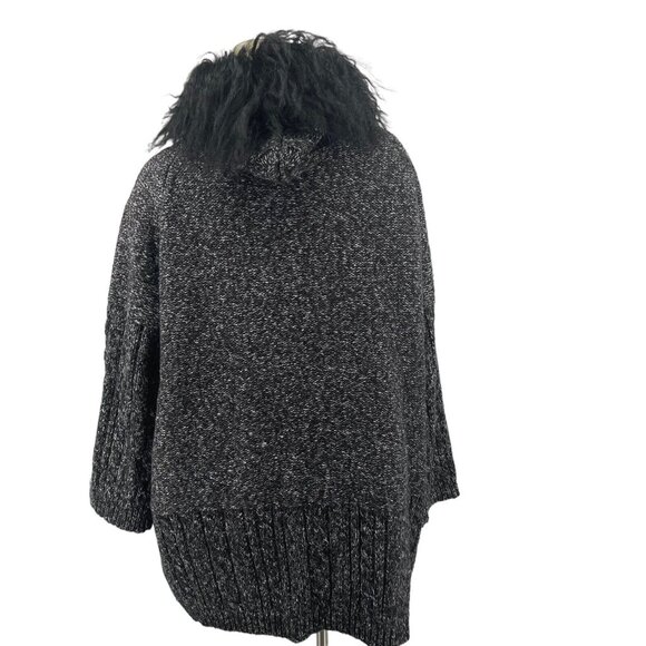 Linda Richards Luxury Tibet Lamb Wool Cardigan Sweater Hooded Size Large Black - Picture 4 of 7
